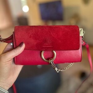 Chloe Red Faye Mini Wallet on strap crossbody